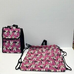 Disney Mini drawstring backpack and Lunch Box Pink Black